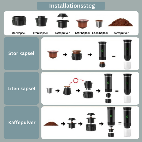 Trådlös Elektrisk Portabel Espressomaskin – 3-i-1 Kapsel- & Kaffepulverbryggare