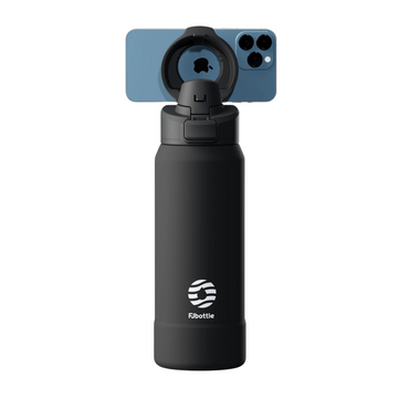 Vattenflaska med Magnetisk Mobilhållare – Isolerad Termosflaska för Träning & Vardag - Svart