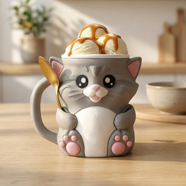 Höglandskossa Glassmugg – Söt Present till Barn & Vuxna  Isolerande Mugg med Sked & Mini-Figur