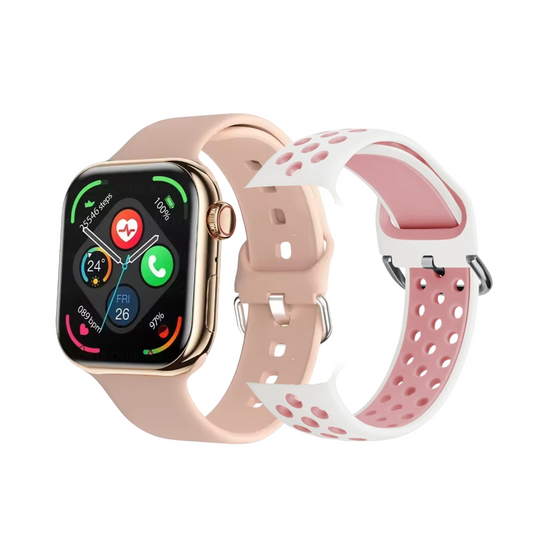 Smartklocka 2,05" Rose – Bluetooth, Hälsospårning & Extra Armband (iOS & Android)