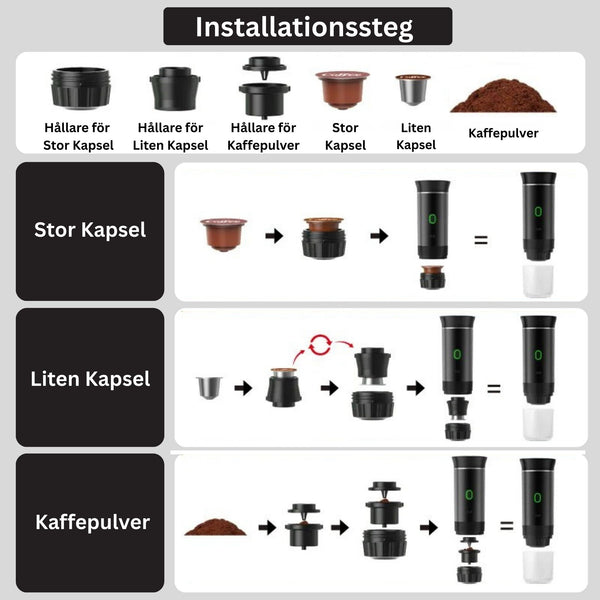 Trådlös Elektrisk Portabel Espressomaskin – 3-i-1 Kapsel- & Kaffepulverbryggare