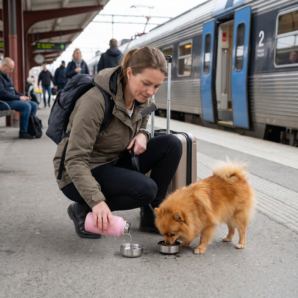 Isolerad Reseflaska för Hund med Matskål – 3-i-1 Mat & Vatten Flaska
