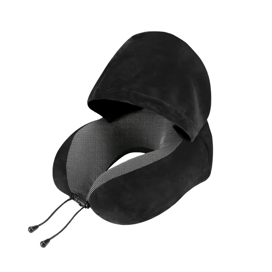 Ergonomisk Resekudde i Memory Foam – Nackkudde för Maximal Komfort Under Resan - Svart med Luva