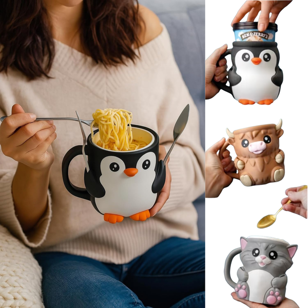 Höglandskossa Glassmugg – Söt Present till Barn & Vuxna  Isolerande Mugg med Sked & Mini-Figur