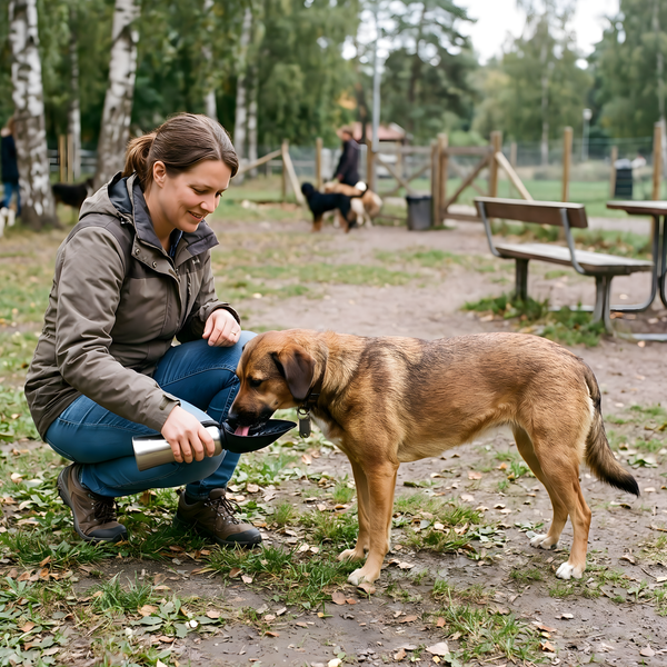 Genomtänkt Vattenflaska för Hund – Temperaturbevarande Termos med Utfällbar Skål